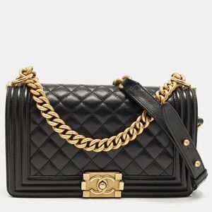 Chanel Boy Medium Black Quilted Caviar Leather Flap Bag